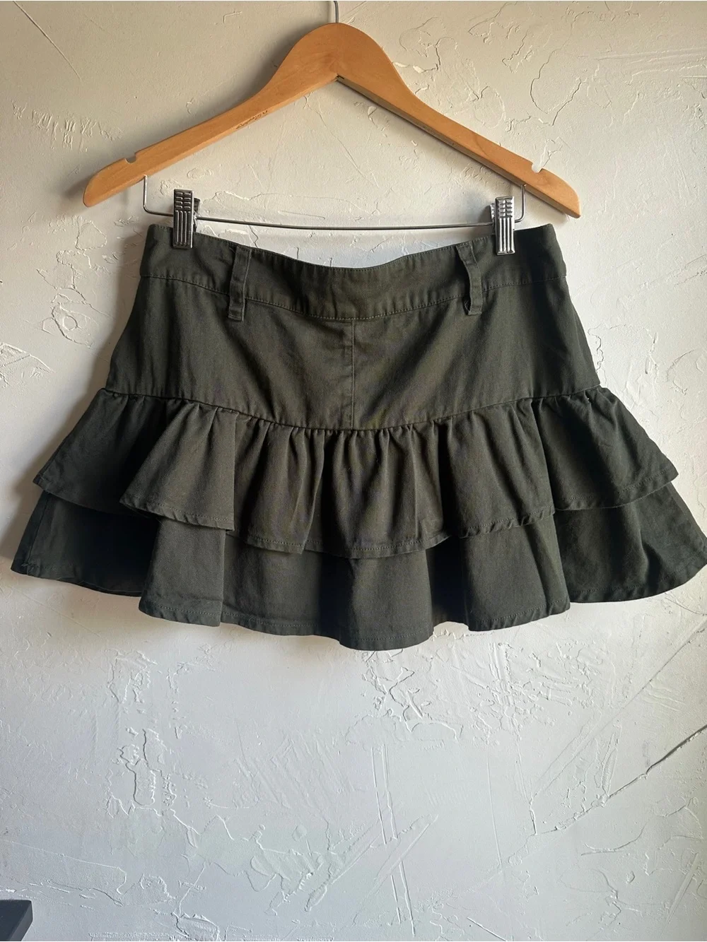 Alt Grunge Ruffle Mini Skirt Dark Olive Y2K Utility Social Collision M